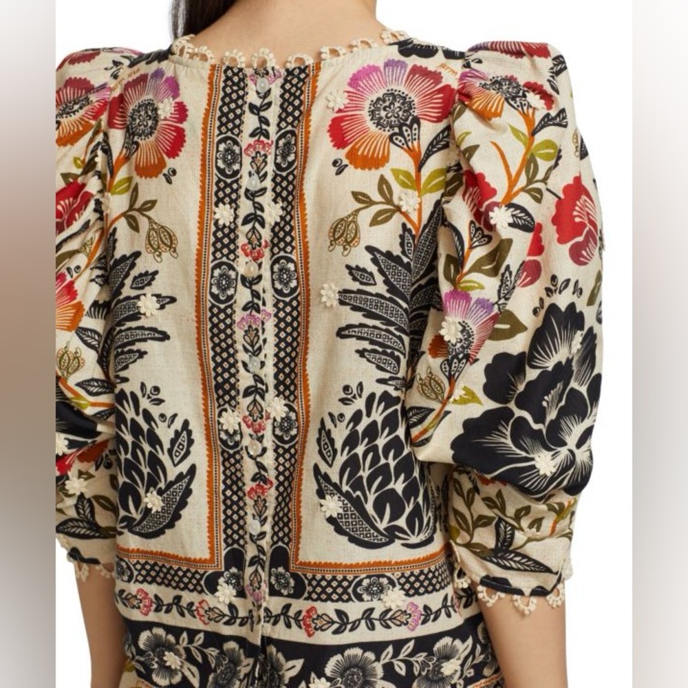 FARM Rio Cream romantic garden blouse with Red, Orange, Green & Black Floral Pri - Picture 7 of 14
